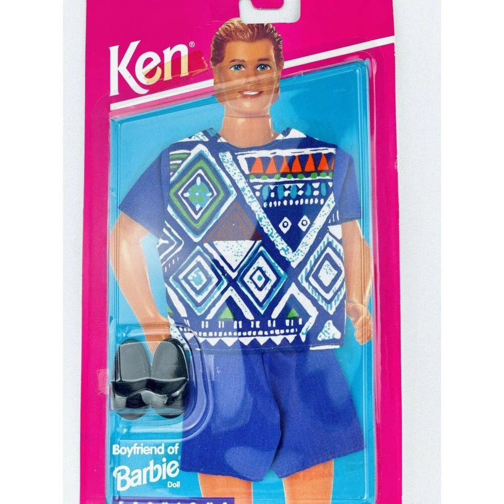 Vtg Ken Boyfriend Of Barbie Doll Tiki Print Shirt & Shorts Outfit 1995‎ Fashions